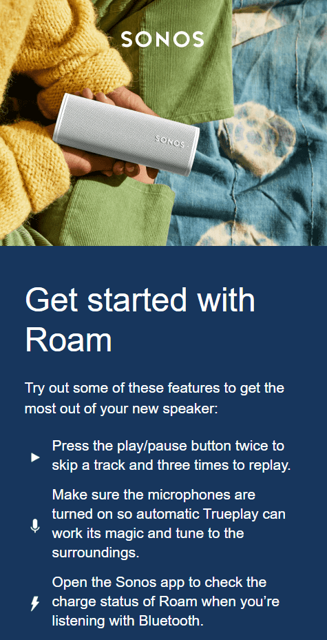 Sonos Roam Post-Purchase Email